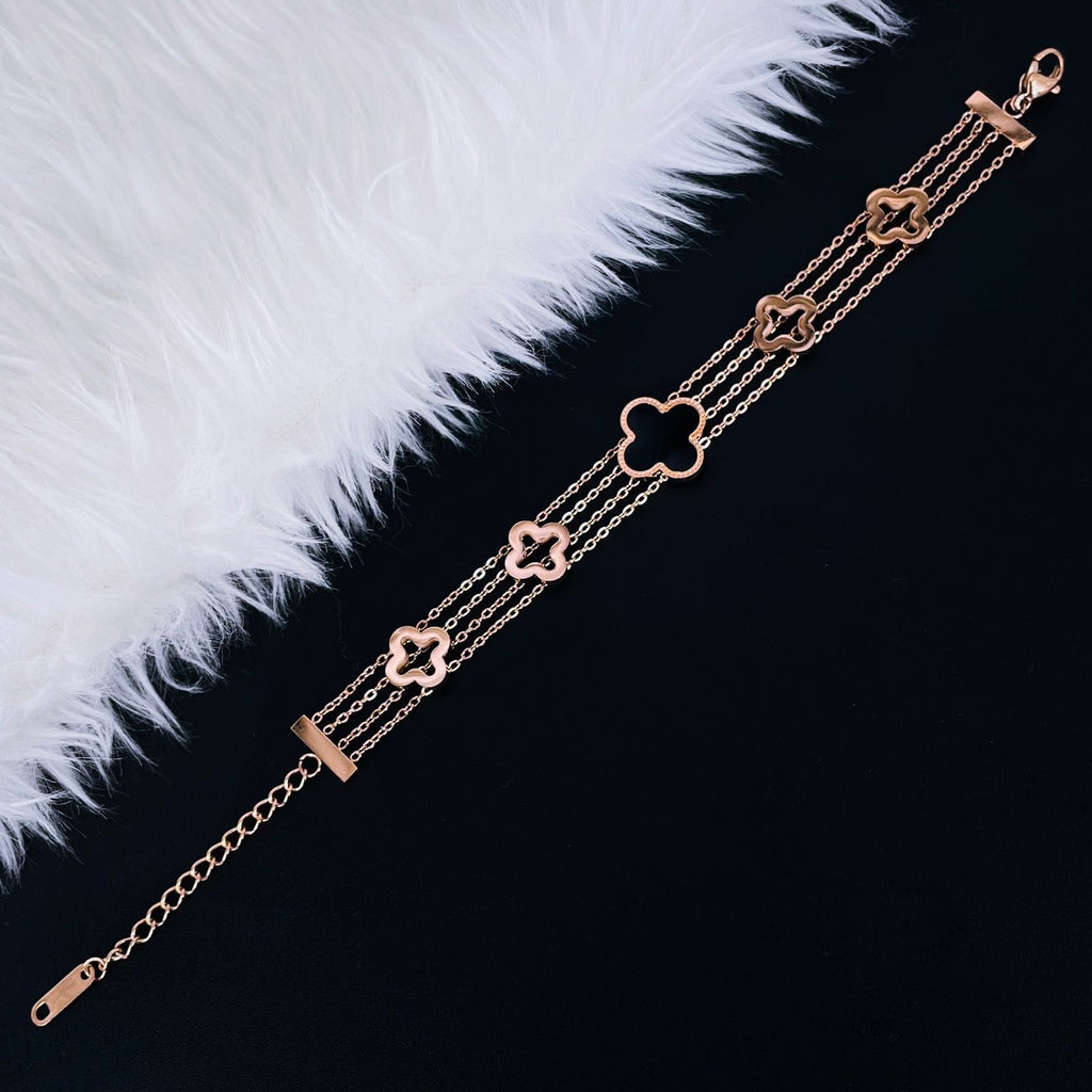 Black Clover Triple Chain 18K Rose Gold Stainless Steel Bracelet Bulk