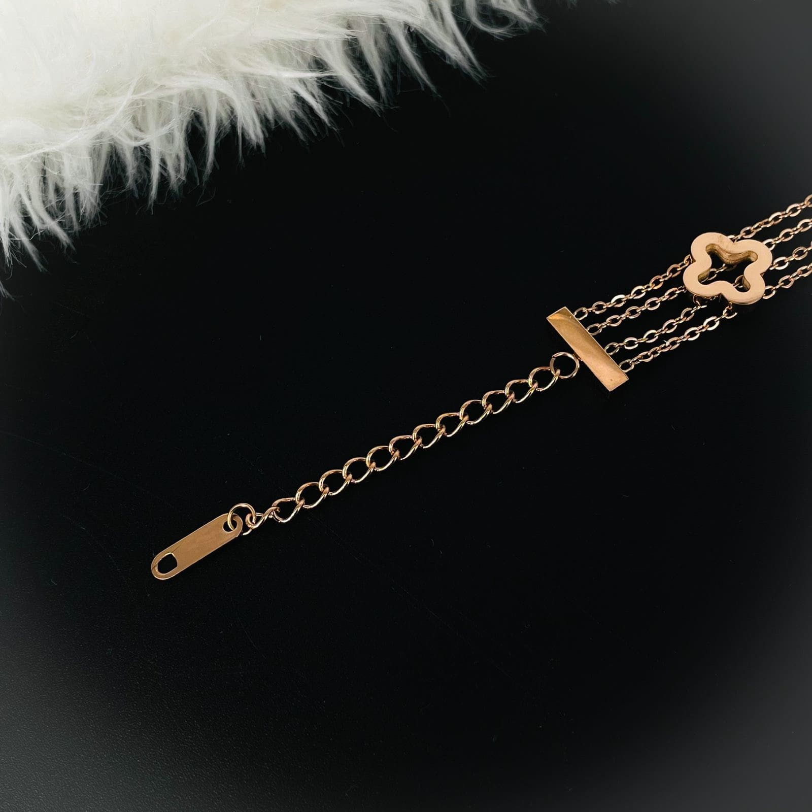 Black Clover Triple Chain 18K Rose Gold Stainless Steel Bracelet Bulk Secondary image