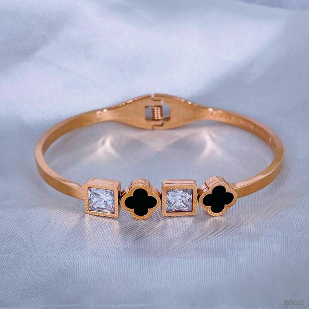 Black Clover Cubic Zirconia 18K Rose Gold Stainless Steel Kada Bulk