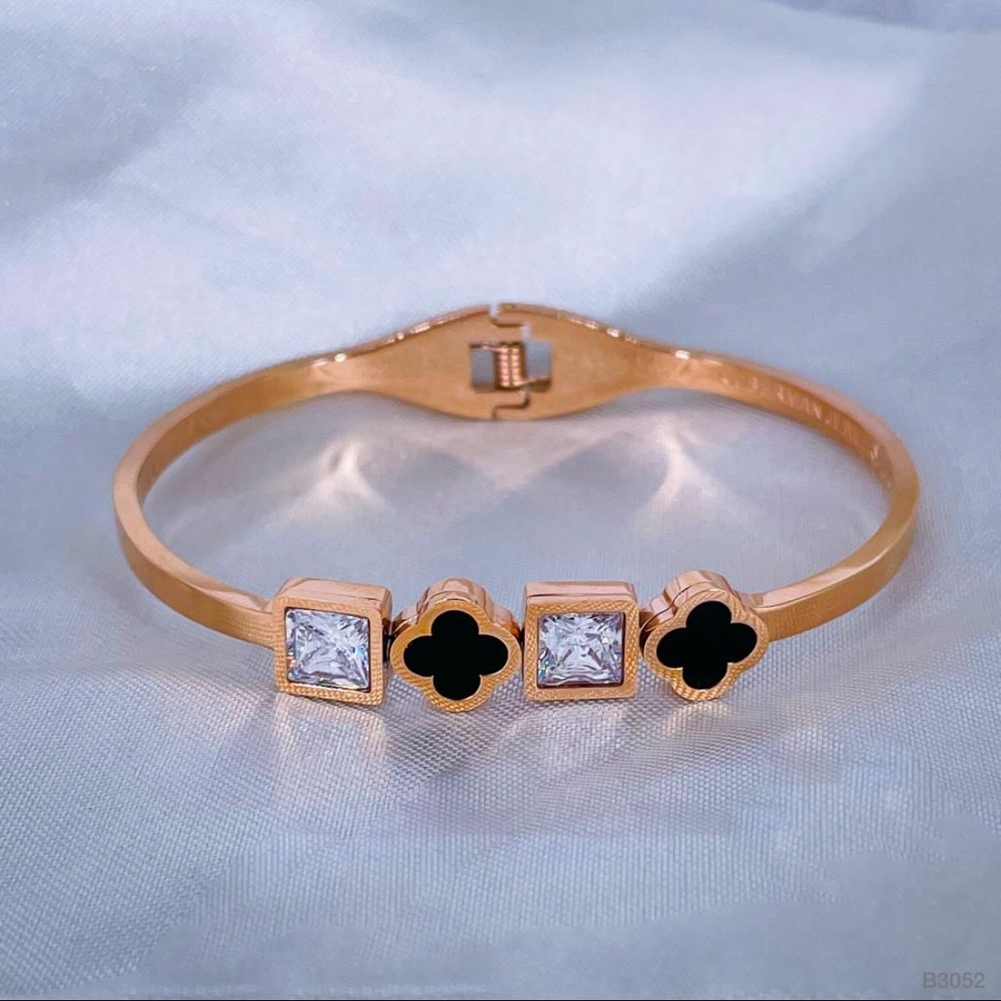 Black Clover Cubic Zirconia 18K Rose Gold Stainless Steel Kada Bulk