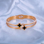 Black Dual Clover Flower CZ 18K Rose Gold Stainless Steel Kada Bulk