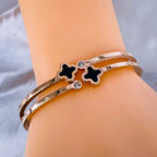 Black Dual Clover Flower CZ 18K Rose Gold Stainless Steel Kada Bulk