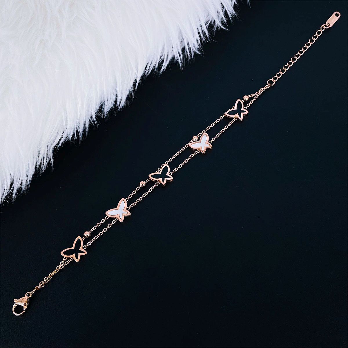 Dainty Butterfly Mother of Pearl Rose Gold Stainless Steel Bracelet for Women Main image