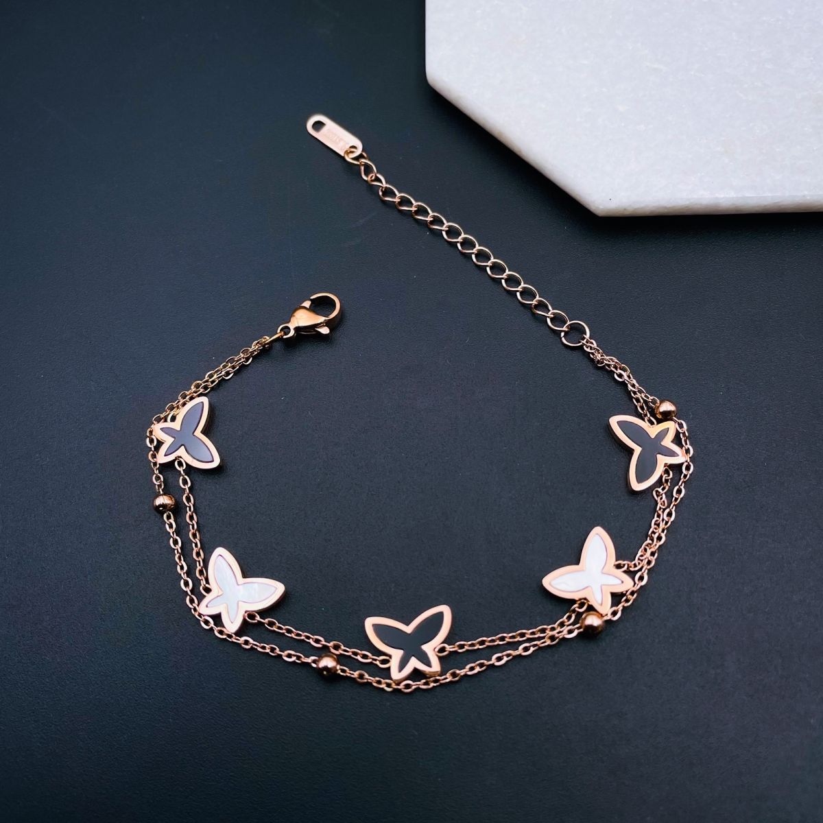 Dainty Butterfly Mother of Pearl Rose Gold Stainless Steel Bracelet for Women Secondary image