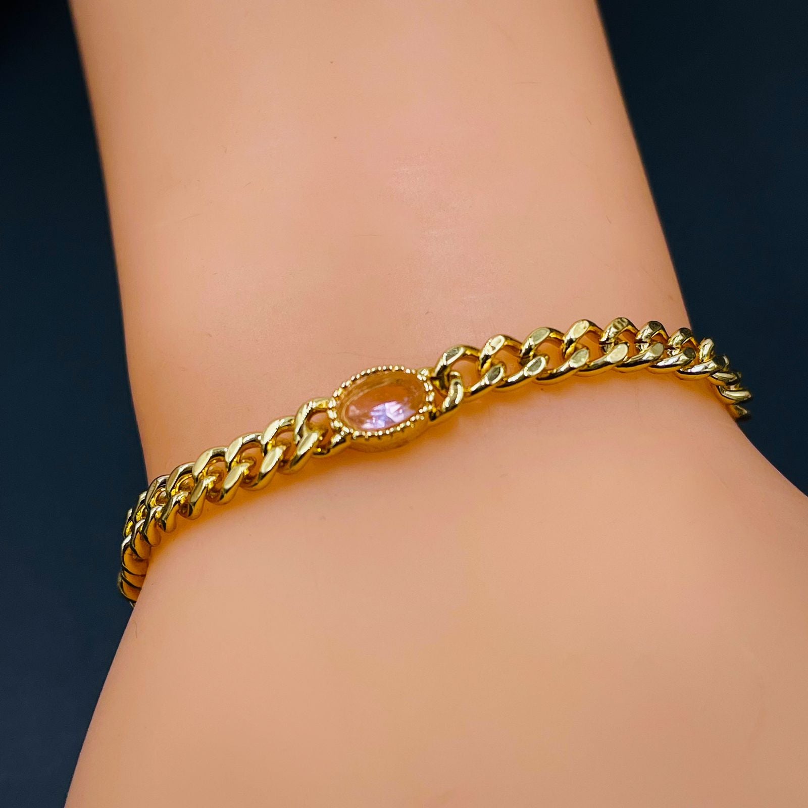 White Cubic Zirconia 18K Gold Curb Chain Bracelet For Women Bulk