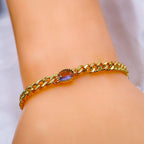 White Cubic Zirconia 18K Gold Curb Chain Bracelet For Women Bulk