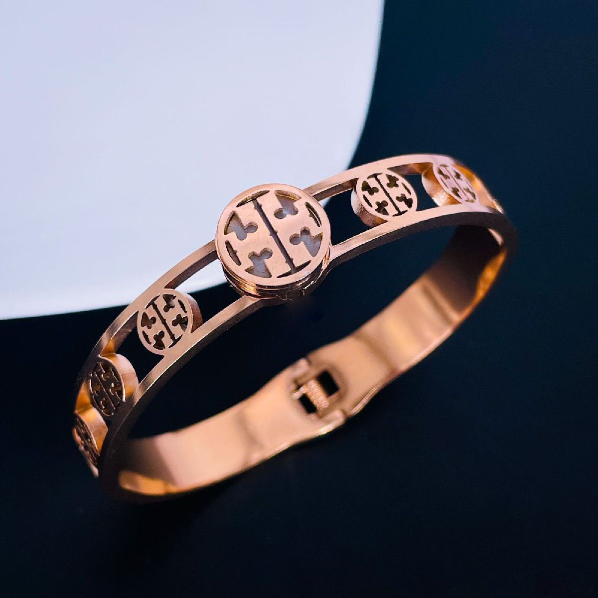 Filigree Round Rose Gold Stainless Steel Openable Bangle Kada Bulk Main image