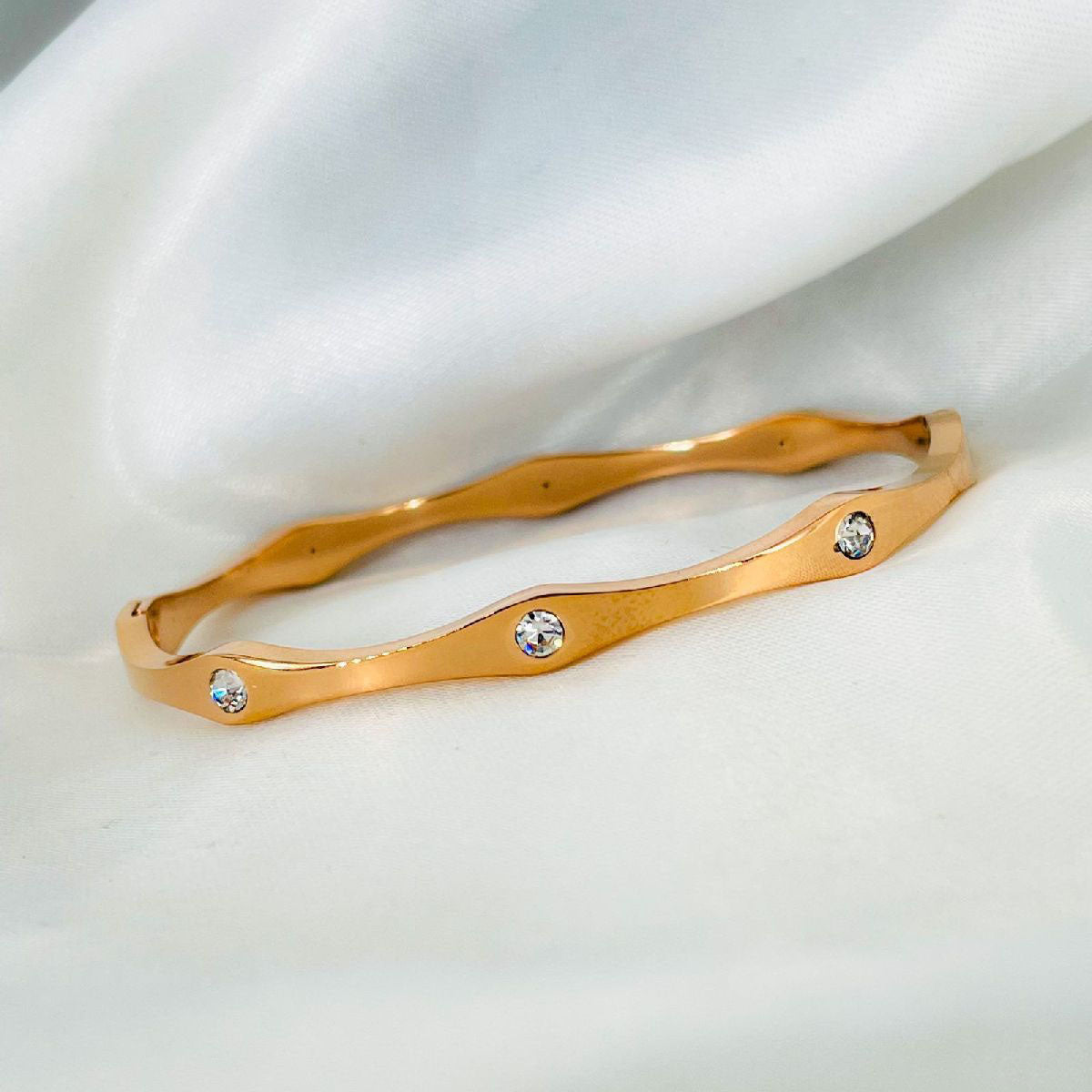 Wave Rose Gold CZ Stainless Steel Openable Bangle Kada Bulk Main image