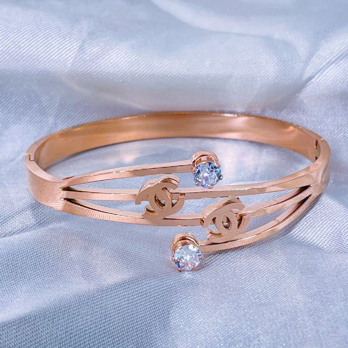 Luxury Rose Gold CZ Stainless Steel Openable Bangle Kada Bulk Main image