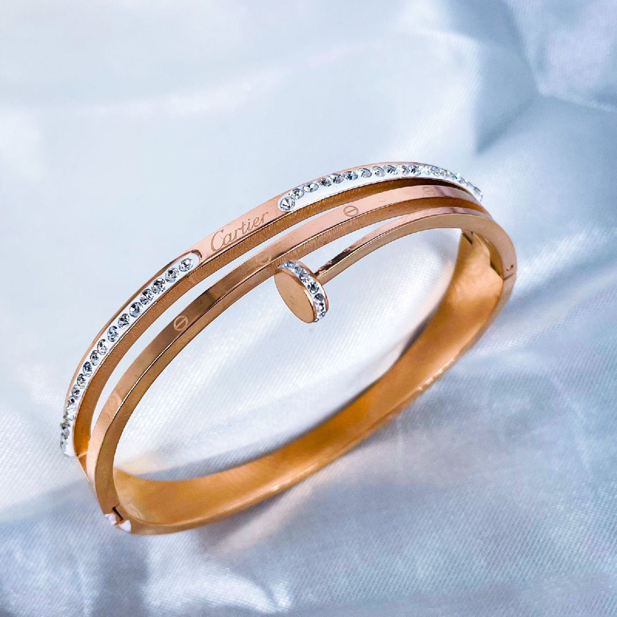 Nail Screw Rose Gold CZ Stainless Steel Openable Bangle Kada Bulk Main image