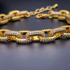 Hip Hop Iced Out Studded Curb Chunky Links Gold Chain Bracelet Bulk