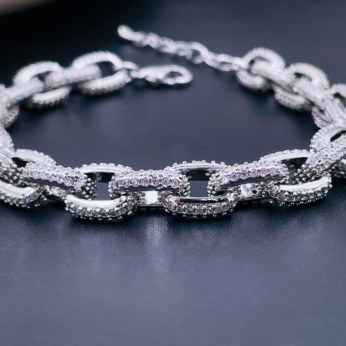 Hip Hop Iced Out Studded Curb Chunky Links Gold Chain Bracelet Bulk
