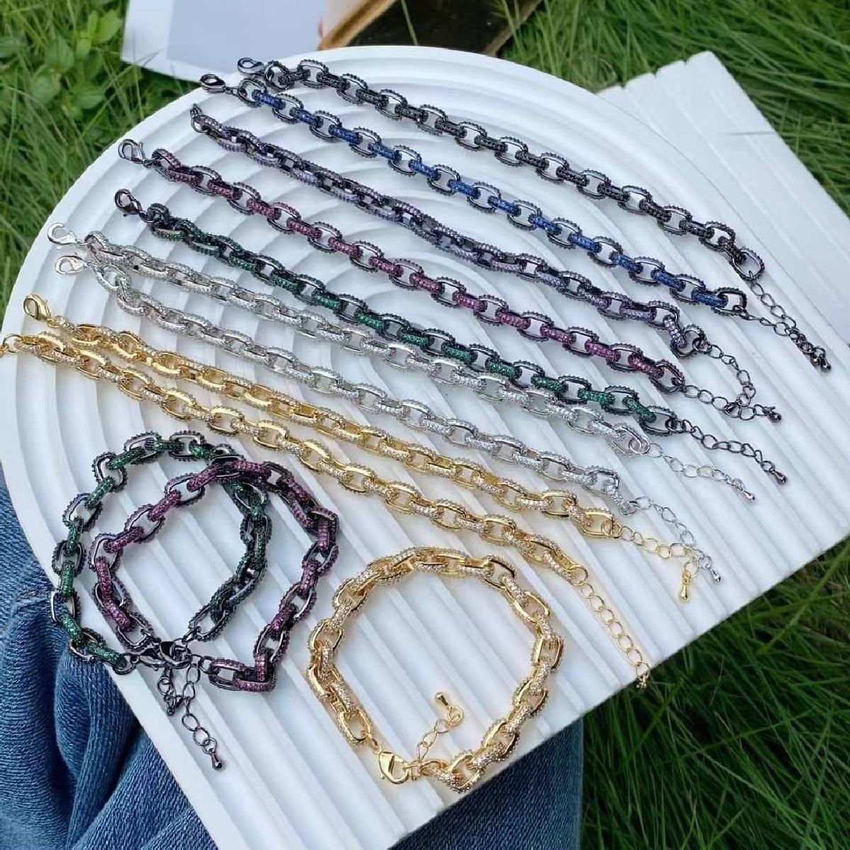 Hip Hop Iced Out Studded Curb Chunky Links Gold Chain Bracelet Bulk