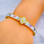 Gold White Clover Triple 18K Gold Stainless Steel Bangle Kada Bulk