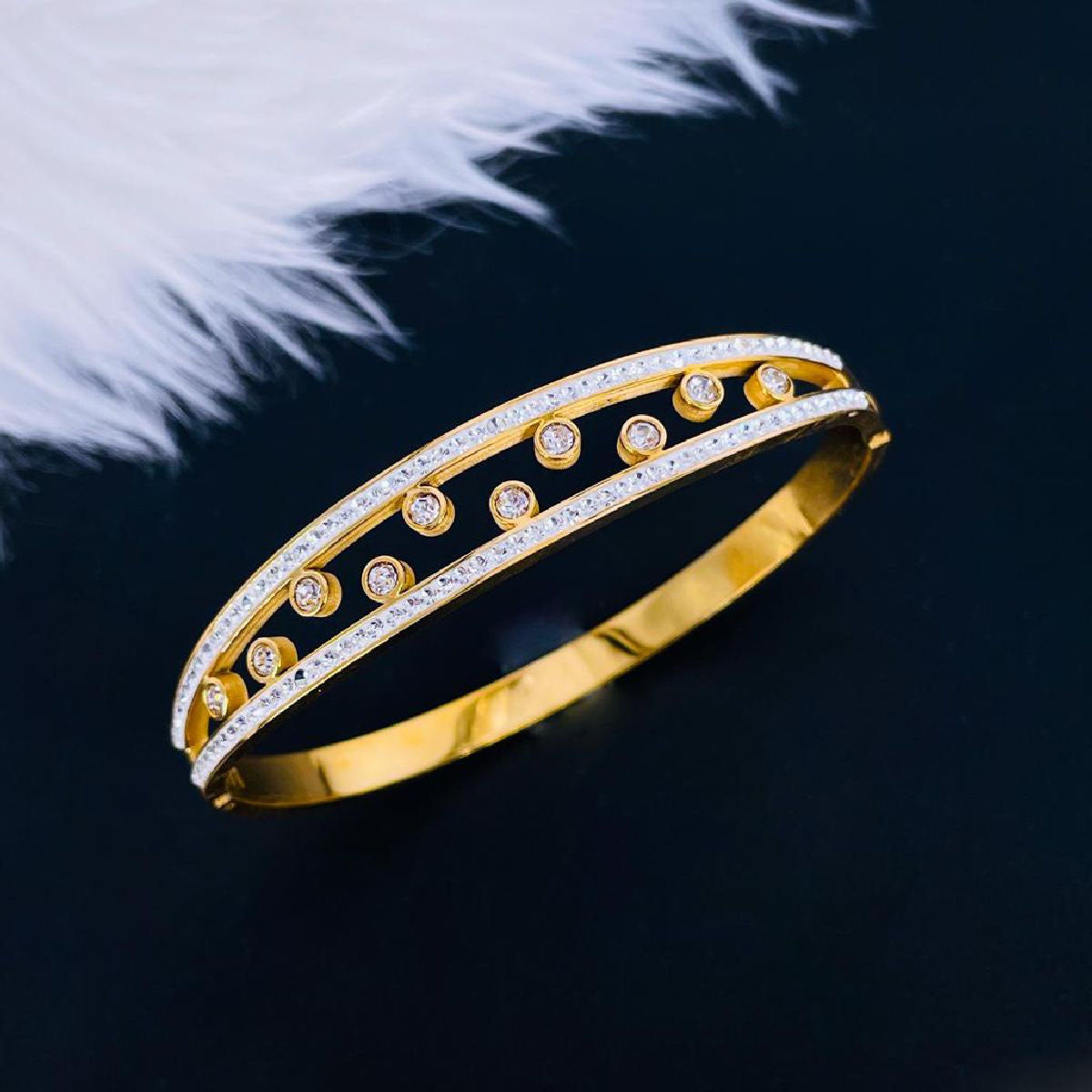 Celstra Cubic Zirconia 18K Gold Stainless Steel Openable Kada Bulk Main image