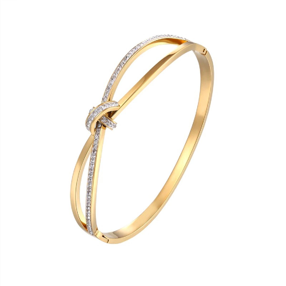 Criss Cross Ribbon CZ 18K Gold Stainless Steel Openable Kada Bulk