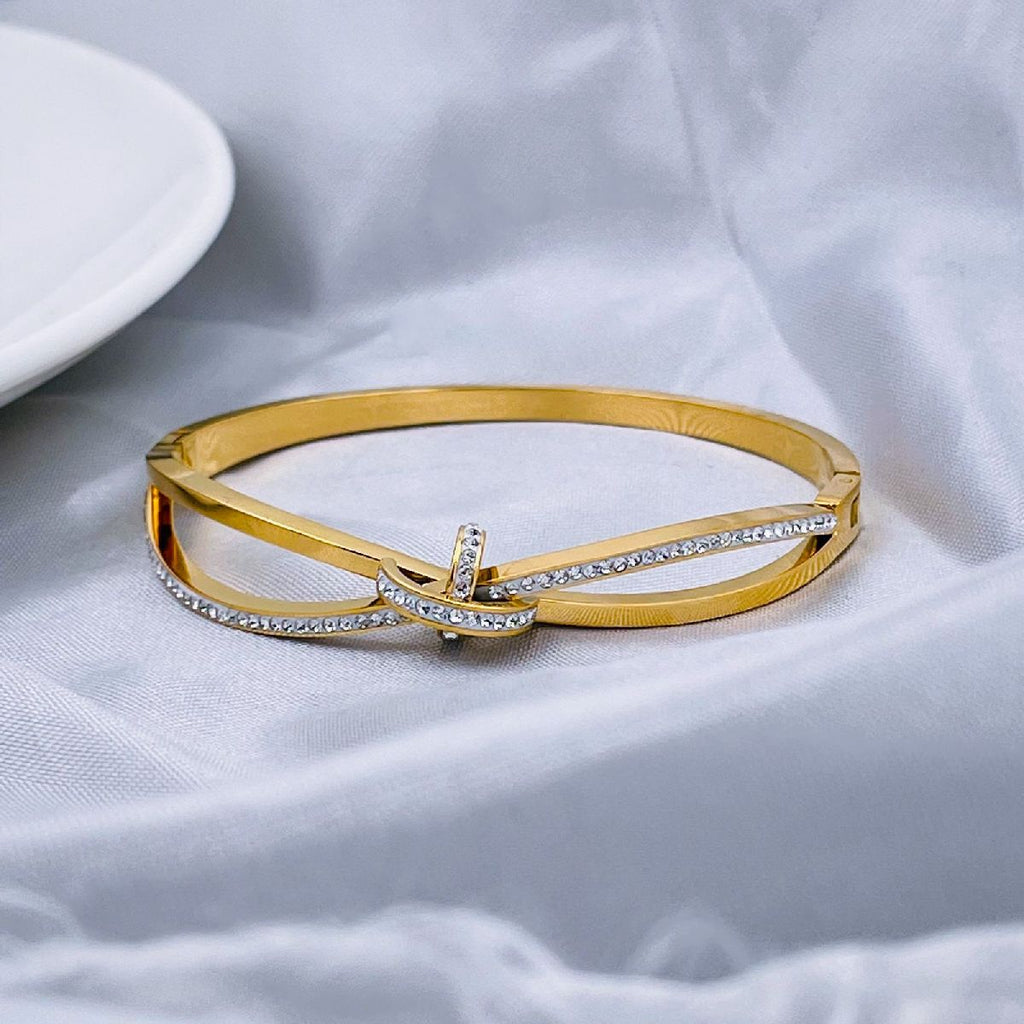 Criss Cross Ribbon CZ 18K Gold Stainless Steel Openable Kada Bulk