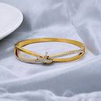 Criss Cross Ribbon CZ 18K Gold Stainless Steel Openable Kada Bulk