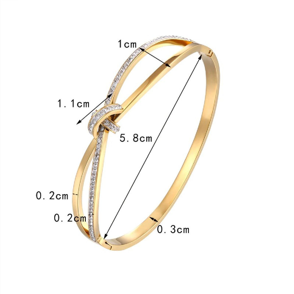 Criss Cross Ribbon CZ 18K Gold Stainless Steel Openable Kada Bulk