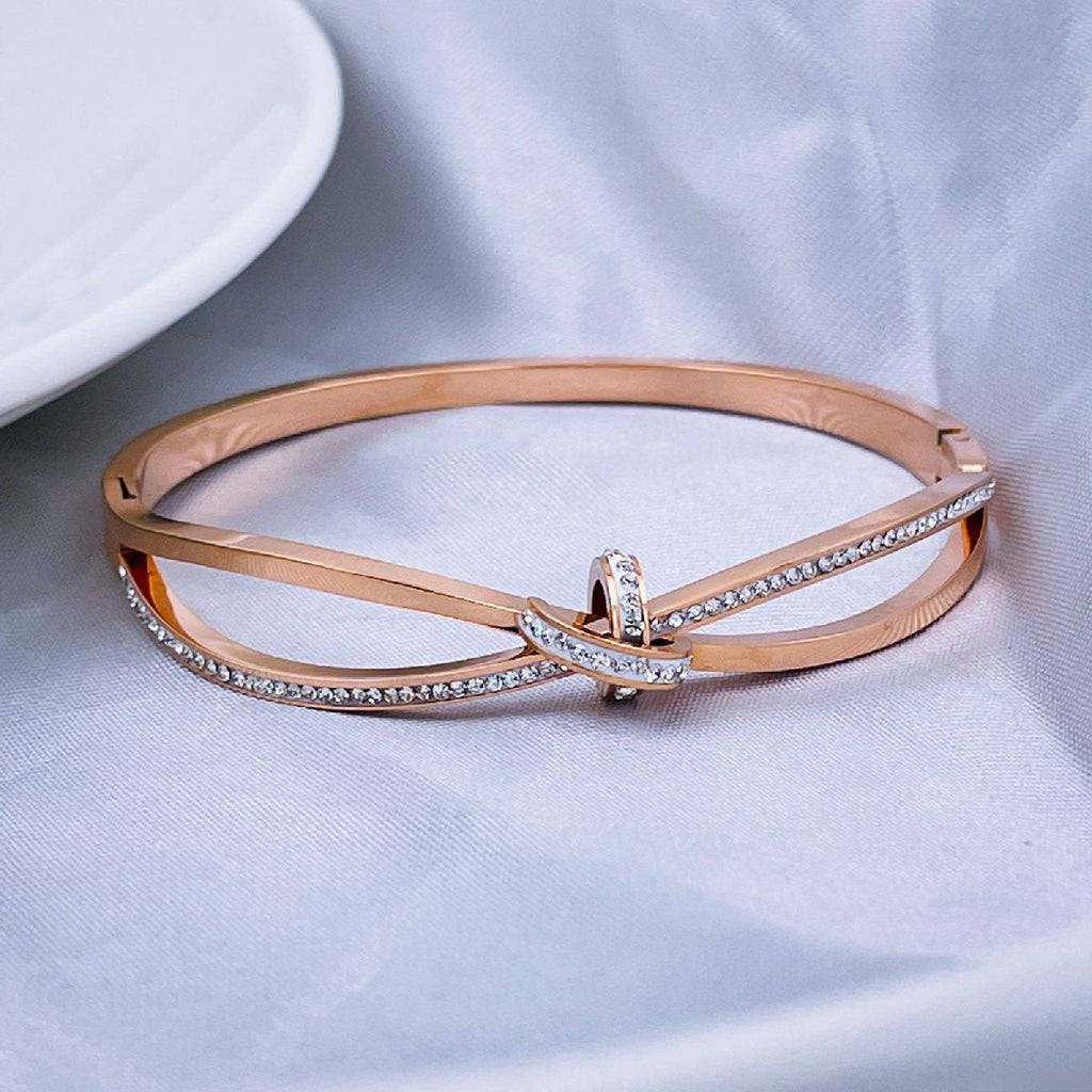 Criss Cross Ribbon CZ 18K Gold Stainless Steel Openable Kada Bulk