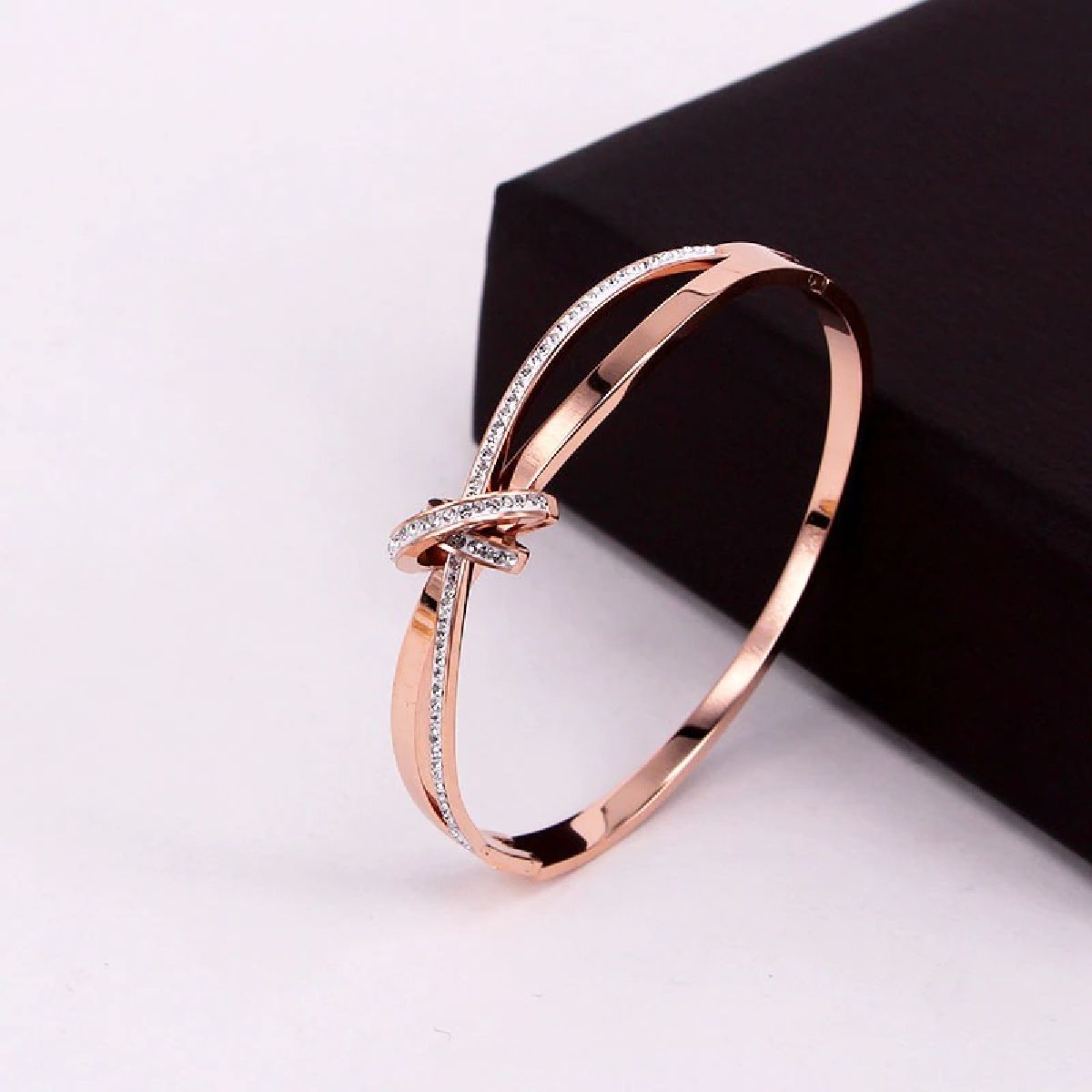 Criss Cross Ribbon CZ 18K Gold Stainless Steel Openable Kada Bulk