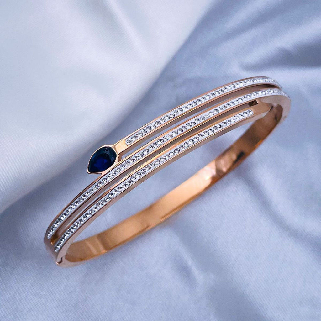 Sapphire Blue CZ 18K Rose Gold Stainless Steel Openable Kada Bulk
