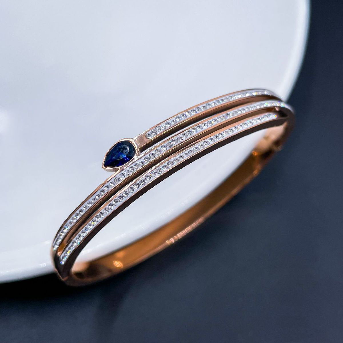 Sapphire Blue CZ 18K Rose Gold Stainless Steel Openable Kada Bulk Secondary image