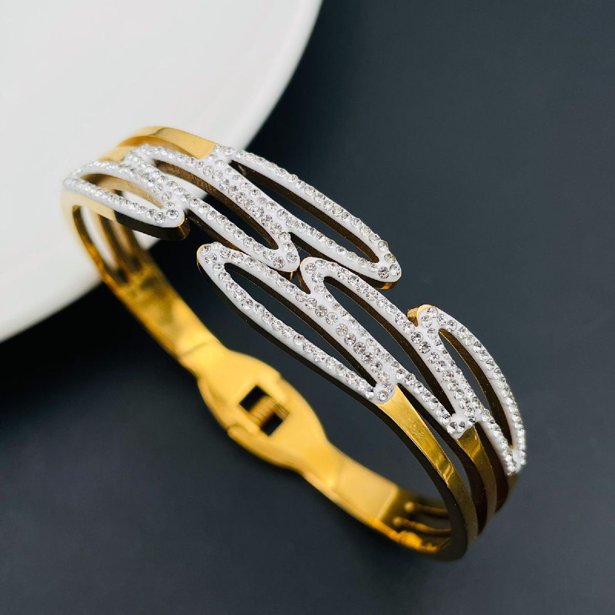Cluster Cubic Zirconia 18K Gold Stainless Steel Openable Kada Bulk Main image