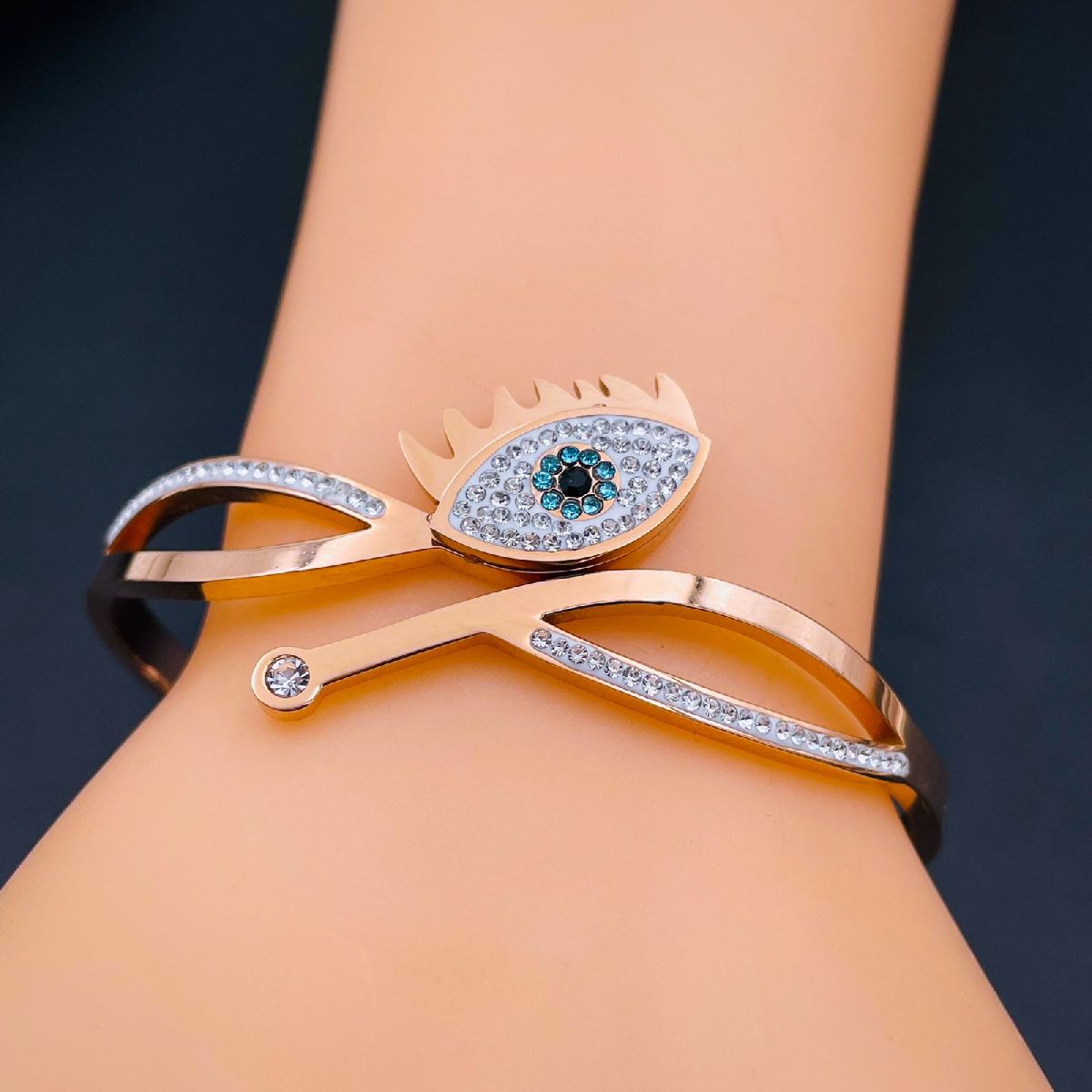 Cluster CZ 18K Rose Gold Stainless Steel Openable Kada Bulk Secondary image