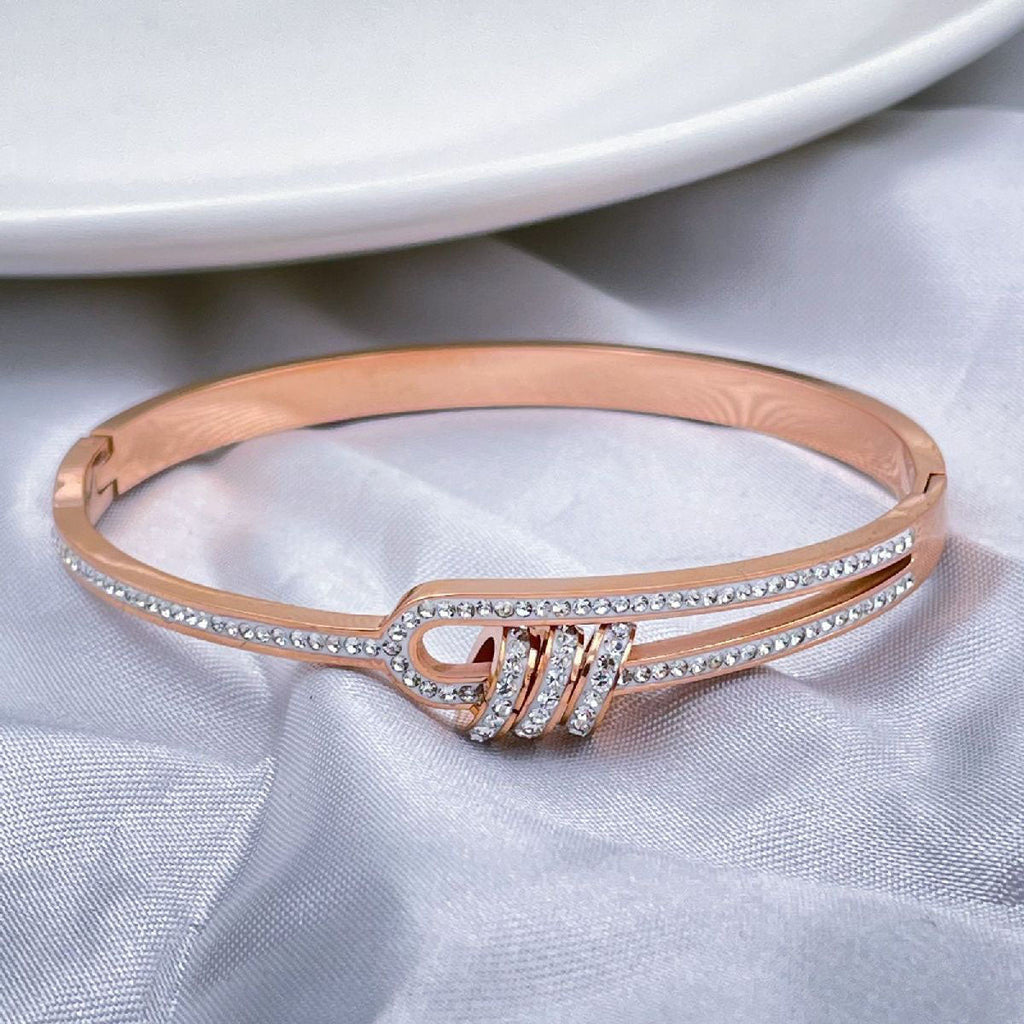 Triple Rings CZ 18K Rose Gold Stainless Steel Openable Kada Bulk