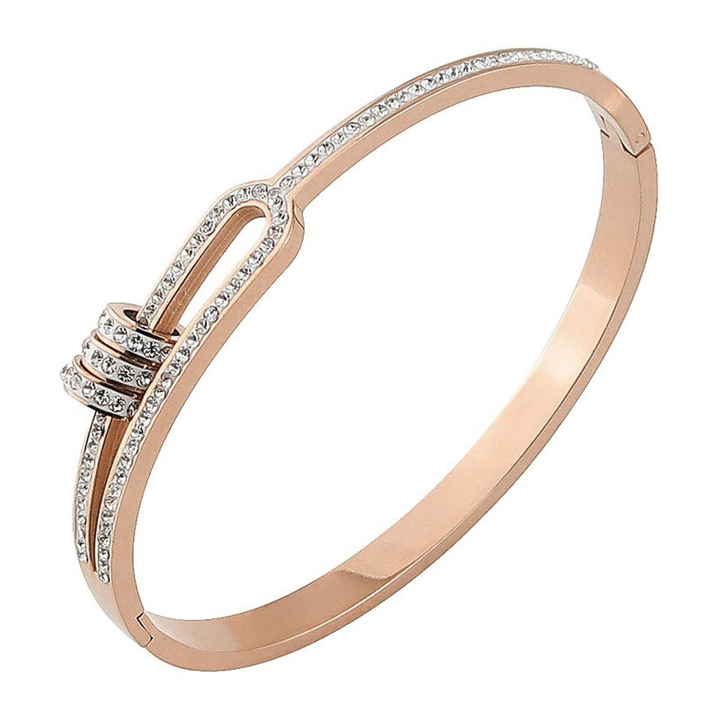 Triple Rings CZ 18K Rose Gold Stainless Steel Openable Kada Bulk