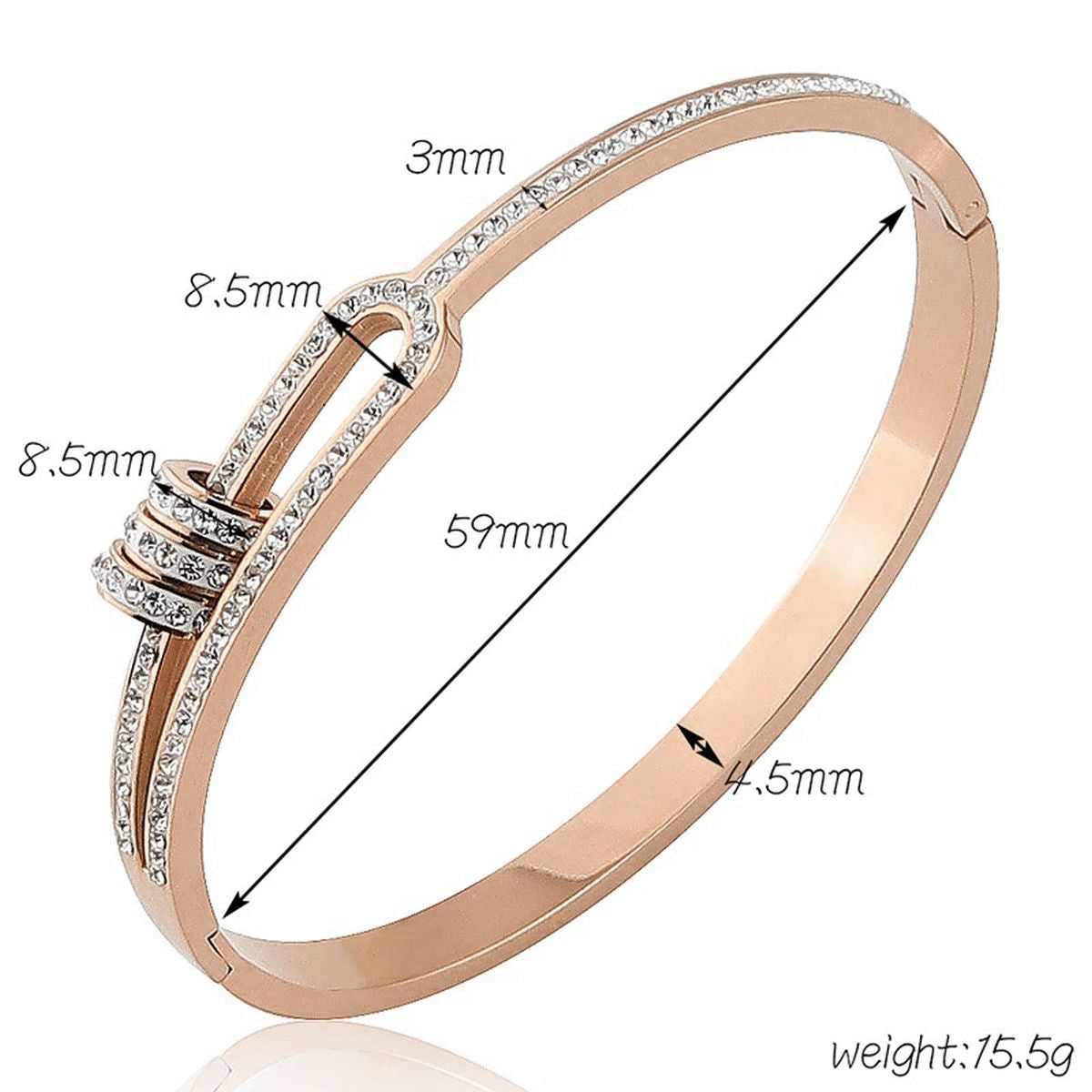Triple Rings CZ 18K Rose Gold Stainless Steel Openable Kada Bulk