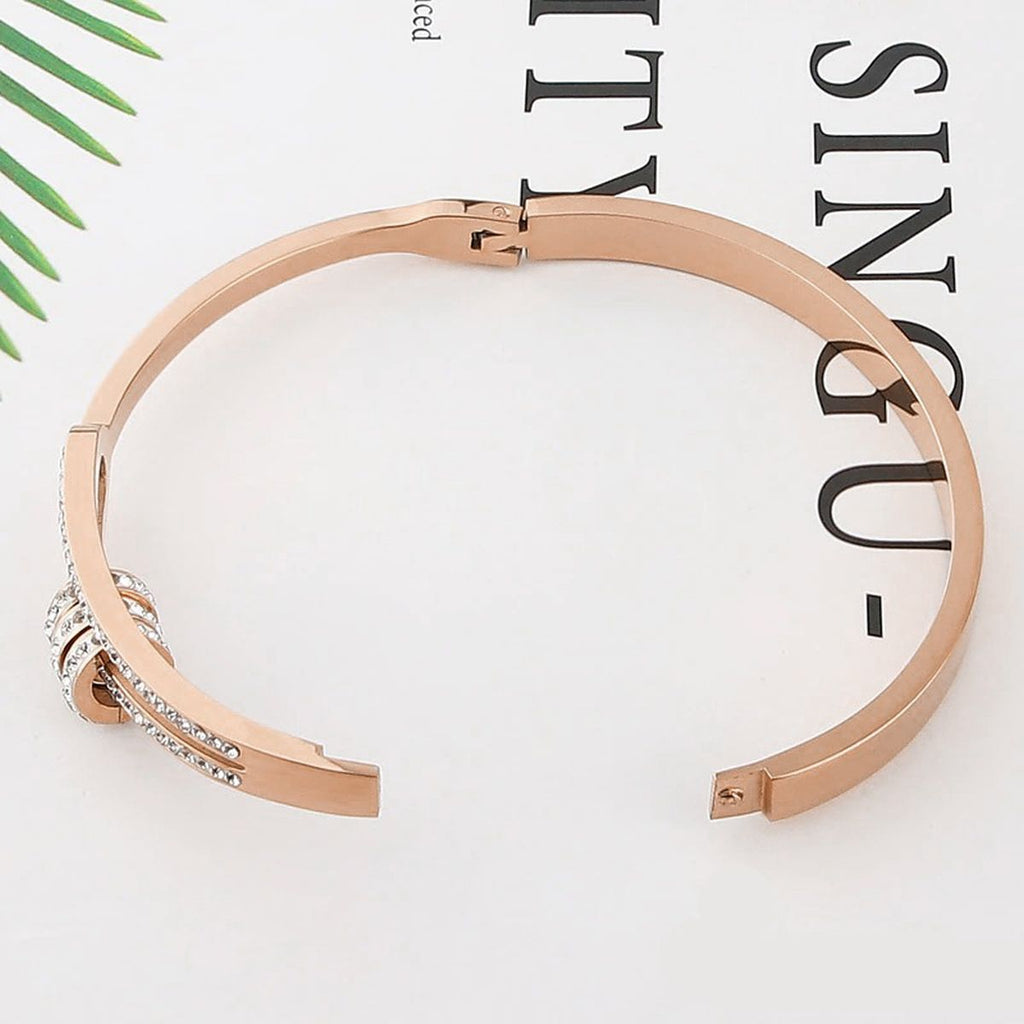 Triple Rings CZ 18K Rose Gold Stainless Steel Openable Kada Bulk