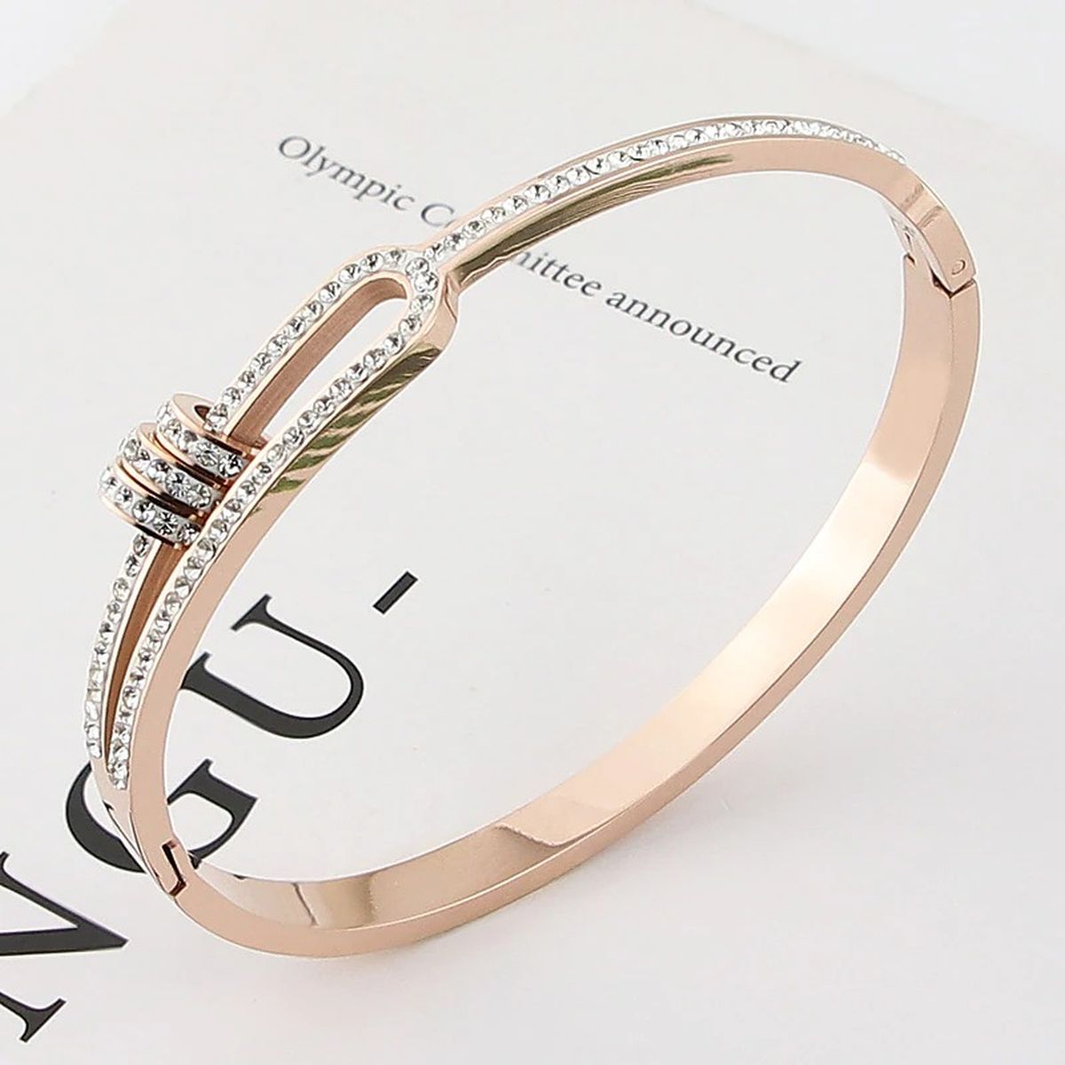 Triple Rings CZ 18K Rose Gold Stainless Steel Openable Kada Bulk