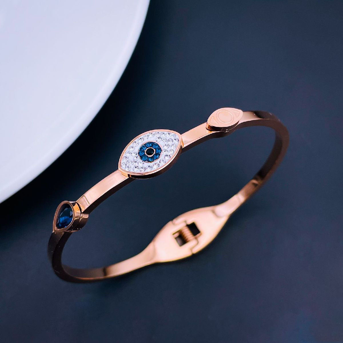 Evil Eye CZ 18K Rose Gold Stainless Steel Openable Kada Bulk Secondary image