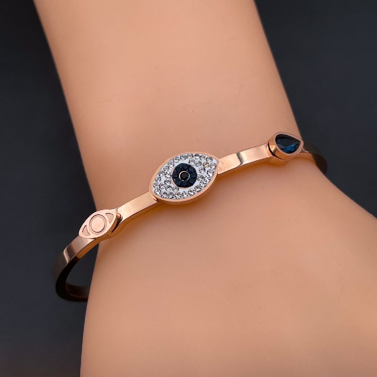 Evil Eye CZ 18K Rose Gold Stainless Steel Openable Kada Bulk