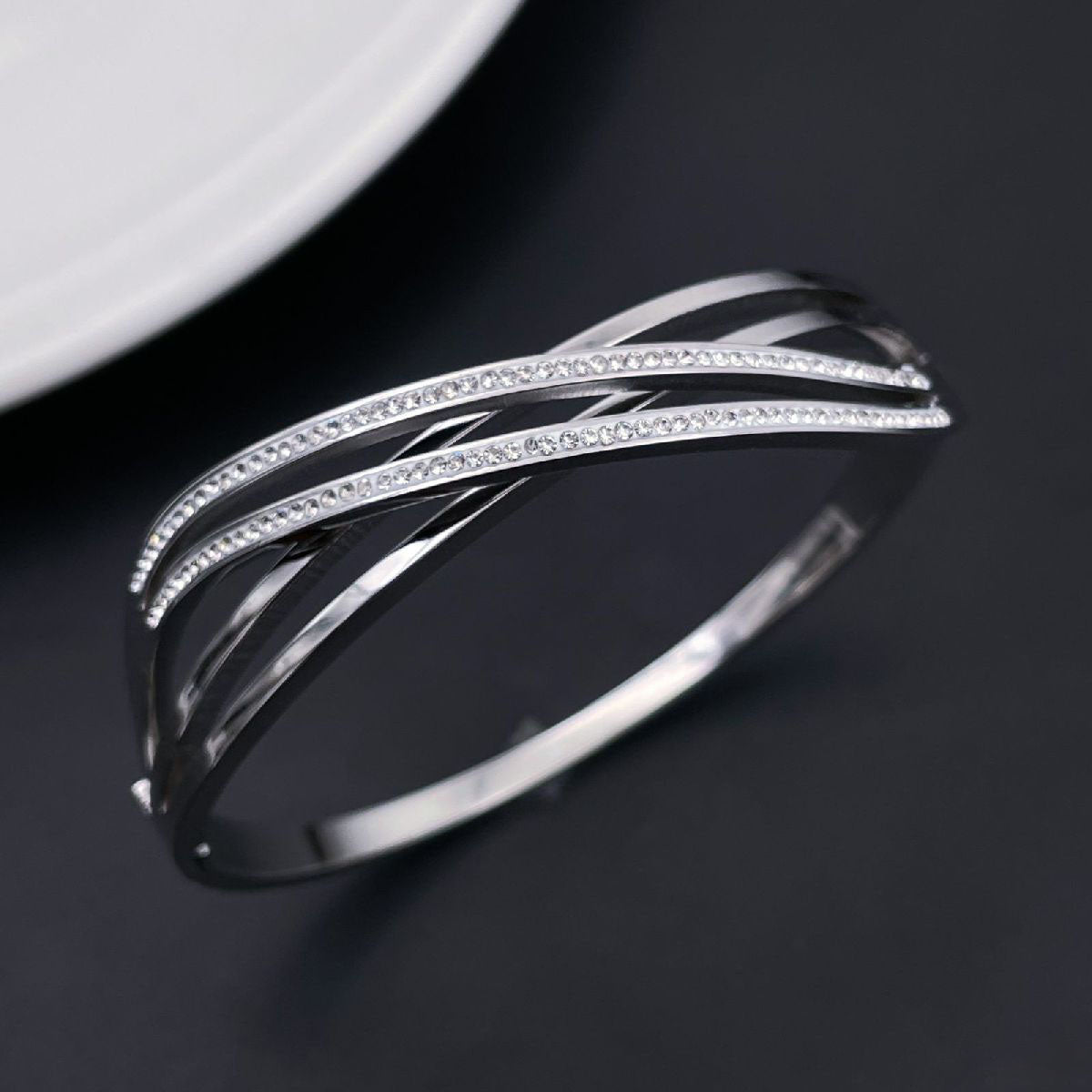 Waves Cubic Zirconia Silver Stainless Steel Openable Kada Women Bulk Main image