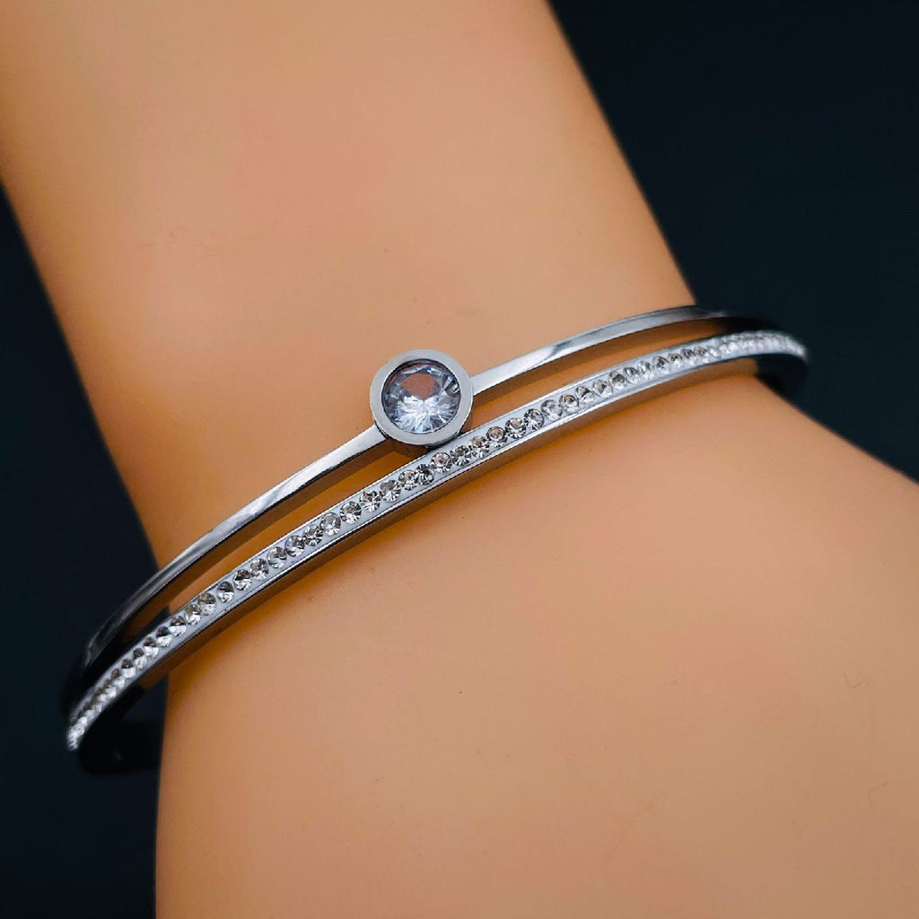Solitaire Celestra CZ Silver Stainless Steel Openable Kada Bulk