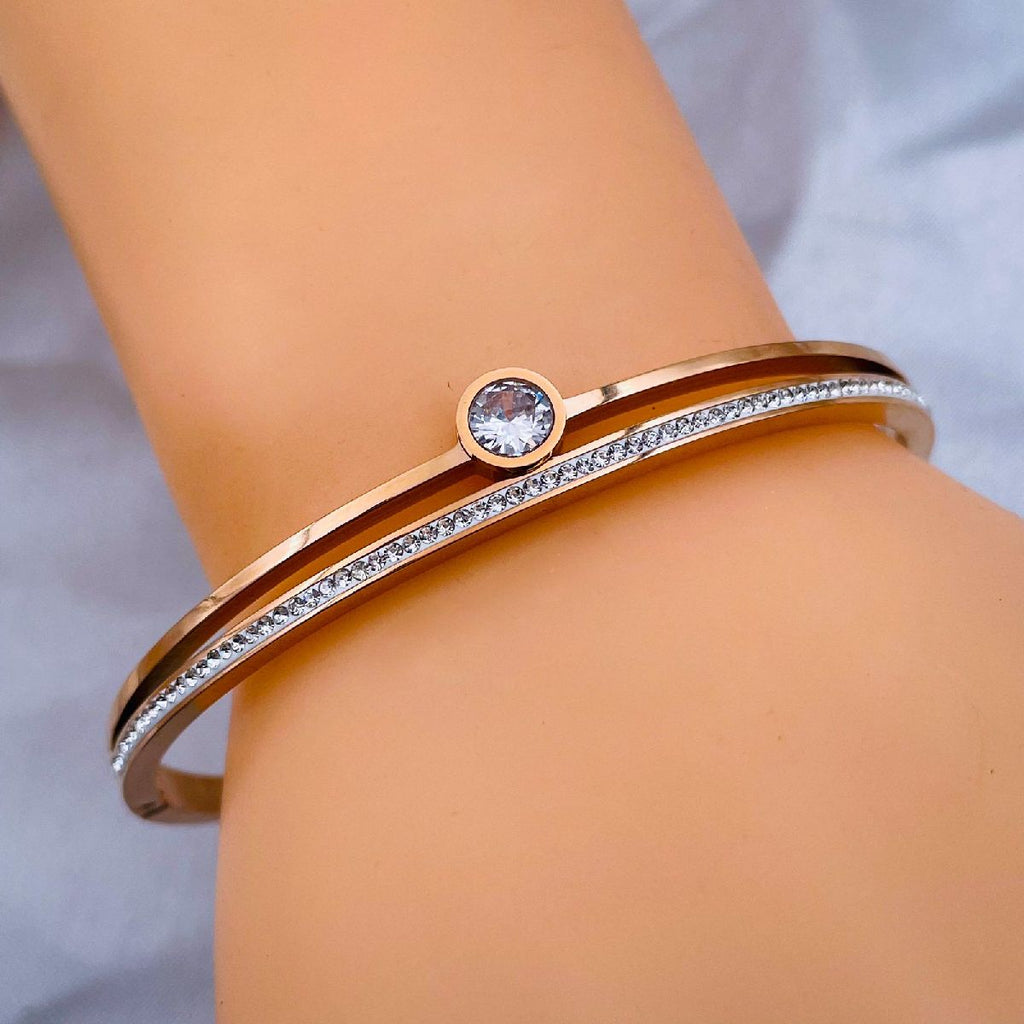 Solitaire Celestra CZ Silver Stainless Steel Openable Kada Bulk