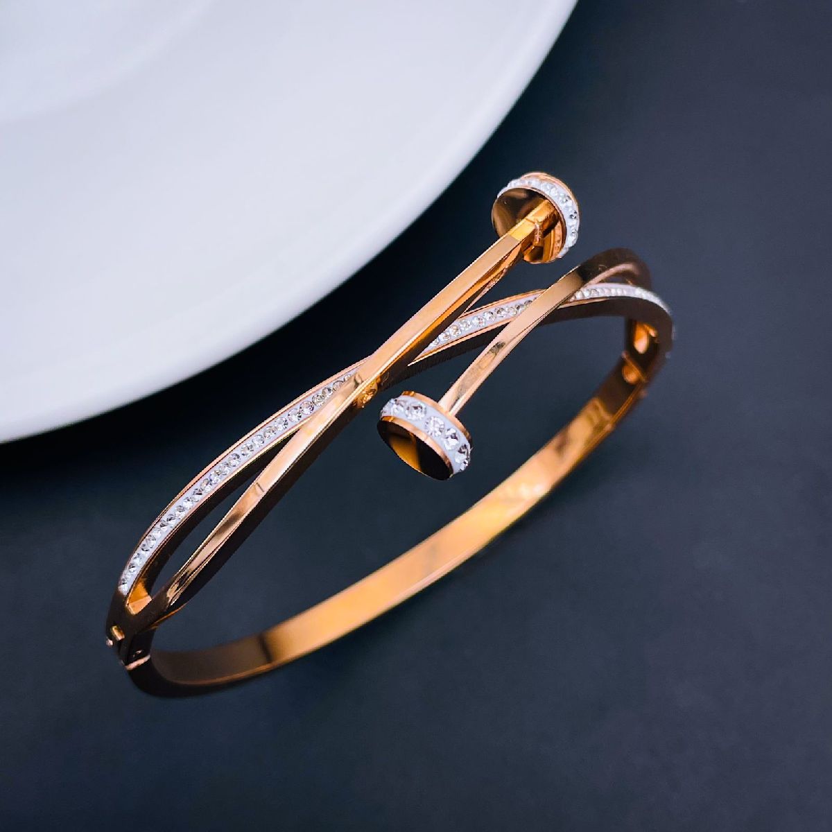 Screw Nail CZ 18K Rose Gold Stainless Steel Openable Kada Bulk