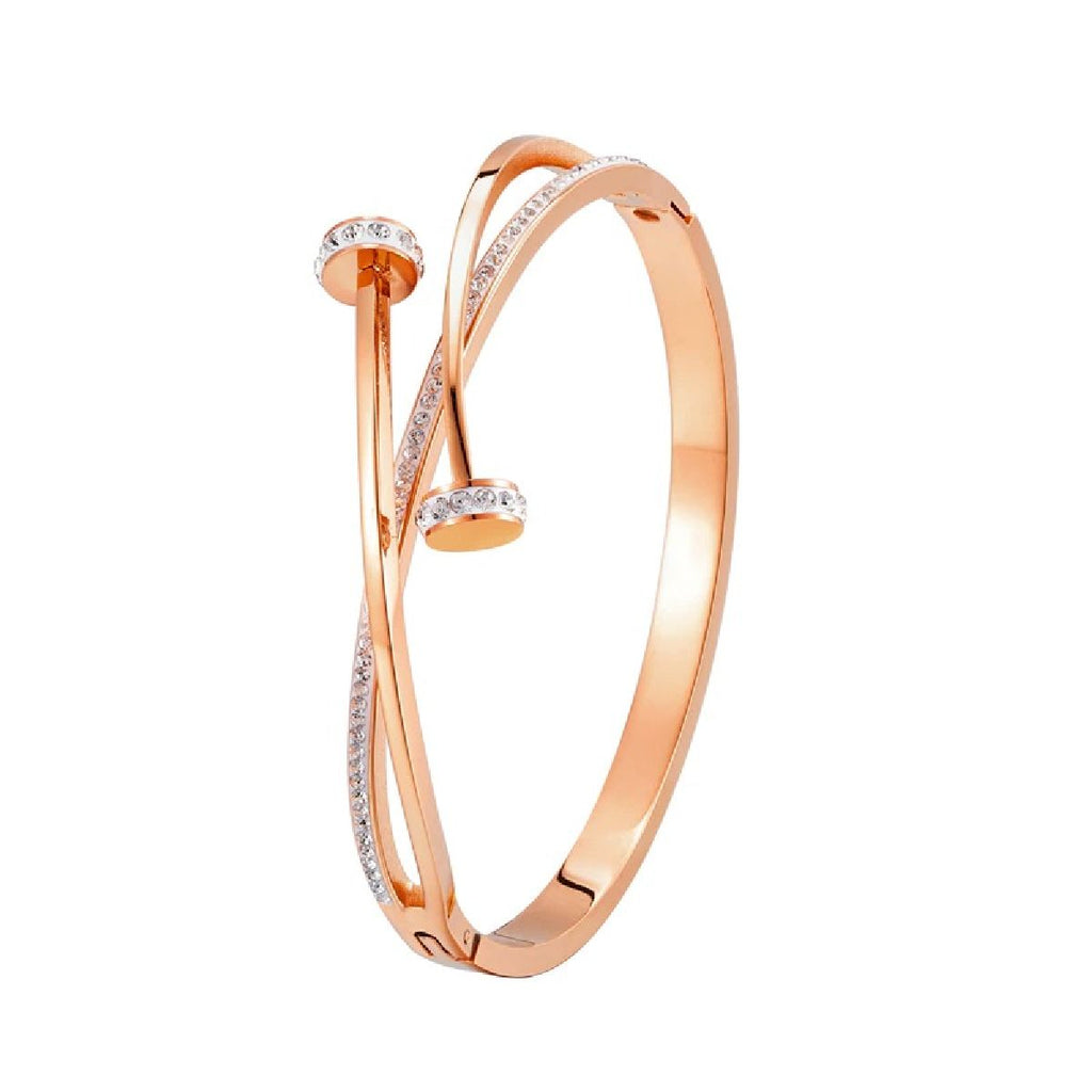 Screw Nail CZ 18K Rose Gold Stainless Steel Openable Kada Bulk
