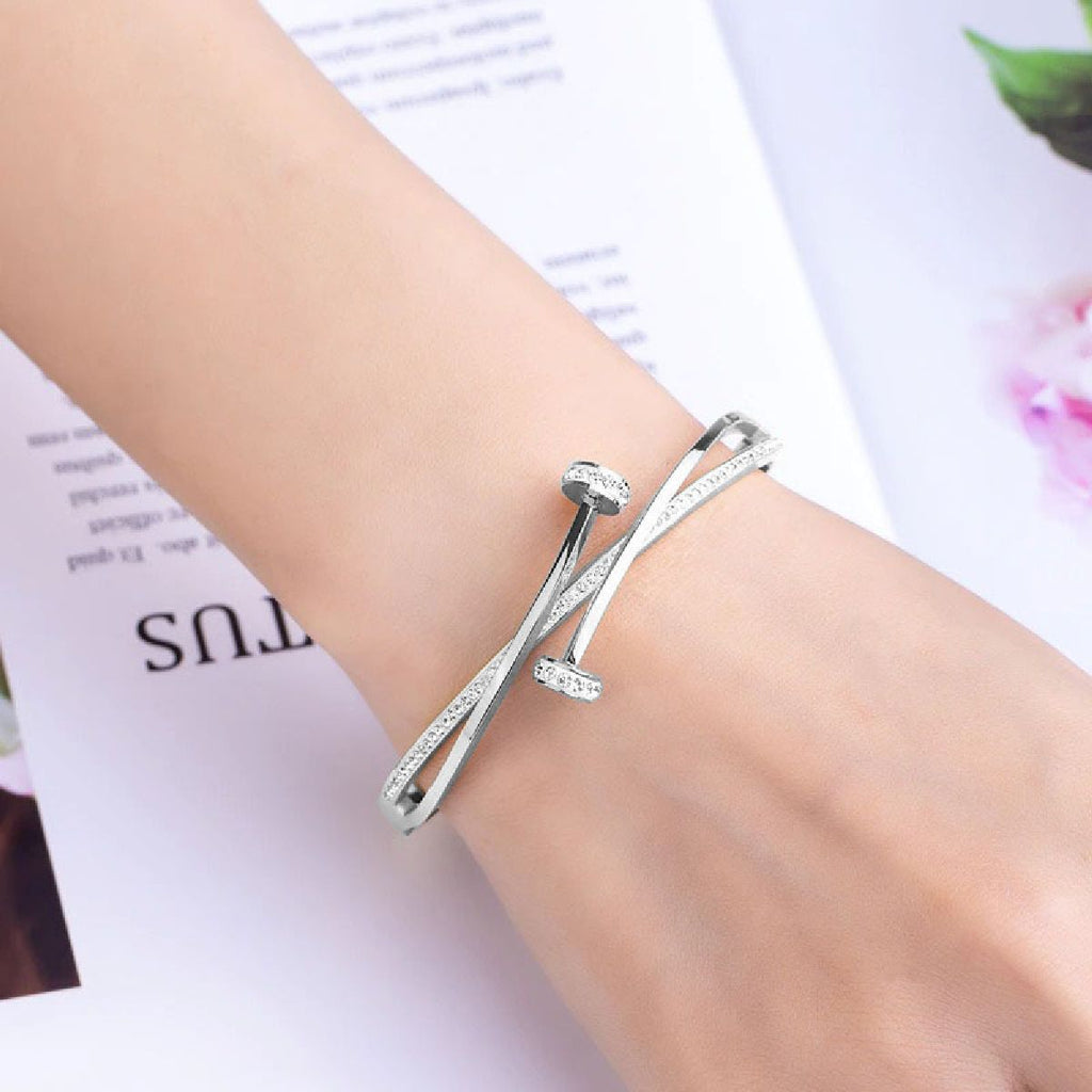 Screw Nail CZ 18K Rose Gold Stainless Steel Openable Kada Bulk