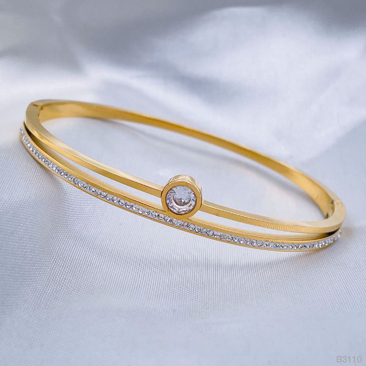 Solitaire Celestra CZ Silver Stainless Steel Openable Kada Bulk