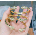 Dual Panther Cubic Zirconia Cluser Dotted 18K Gold Bangle Cuff Bulk