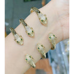 Dual Panther Cubic Zirconia Cluser Dotted 18K Gold Bangle Cuff Bulk
