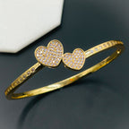 Dual Heart Love Cubic Zirconia 18K Gold Bangle Kada For Women Bulk