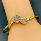 Dual Heart Love Cubic Zirconia 18K Gold Bangle Kada For Women Bulk