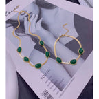 Green Beads 18K Gold Stainless Steel Snake Chain Bracelet Women Bulk