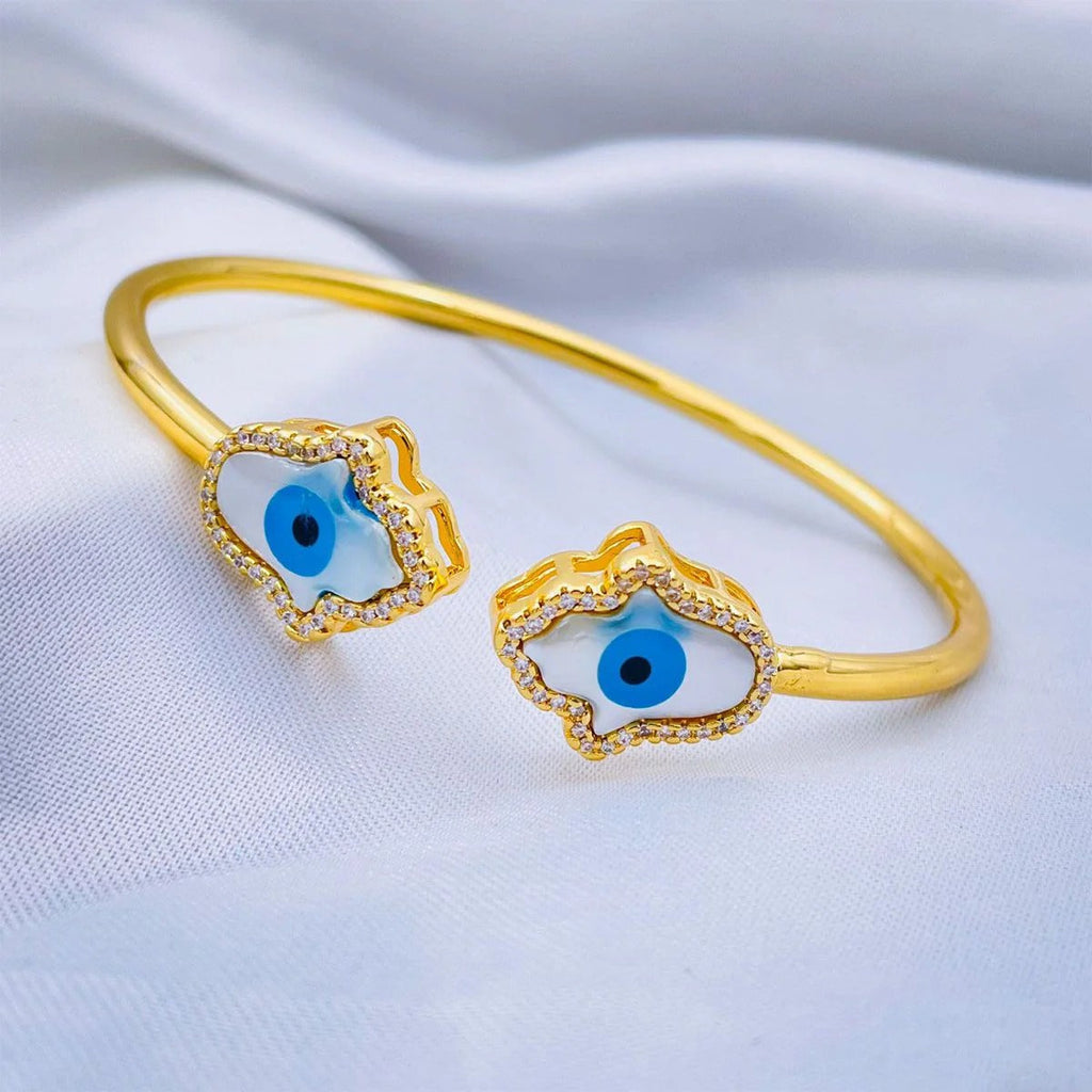 Hamsa Hand Of Fathima Evil Eye Mother Of Pearl Gold Cuff Bangle Bulk