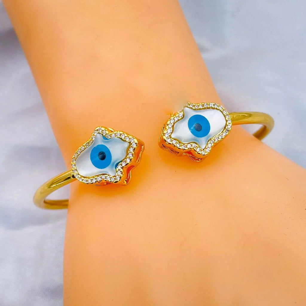 Hamsa Hand Of Fathima Evil Eye Mother Of Pearl Gold Cuff Bangle Bulk